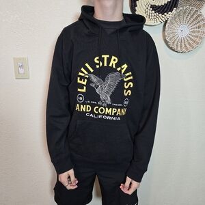 Levi Strauss & Co Sweatshirt Men’s Xl  Hoodie Black Fleece Graphic Print Eagle